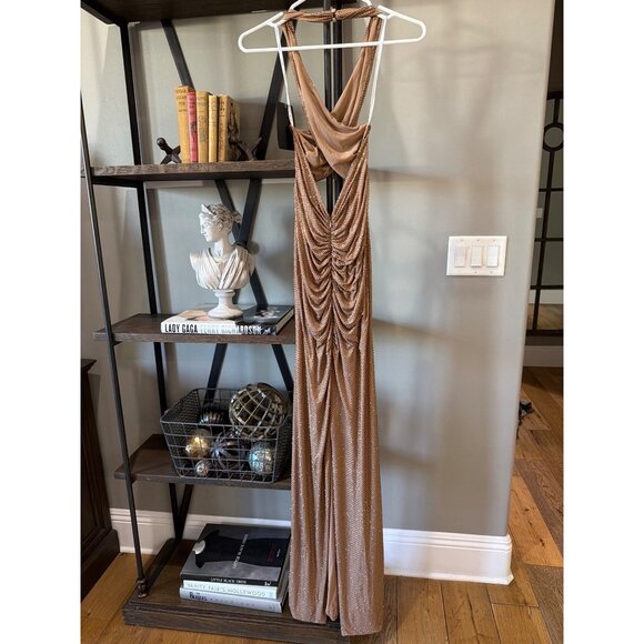 retrofete Oakley Mesh Embellished Gown Dress Sepia Womens Size Medium - Picture 8 of 12